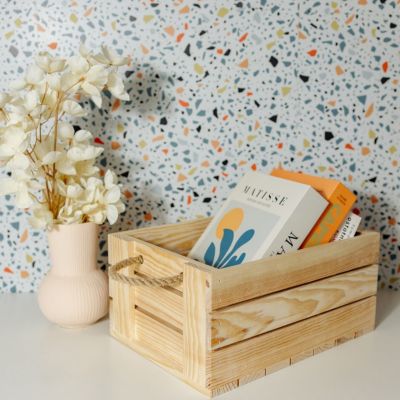 Creative Deco Caisse en Bois Noel Naturel 33,5 x 24 x 14,5 cm - Boîte de Rangement - Cagette en Bois - Livres, Jouets