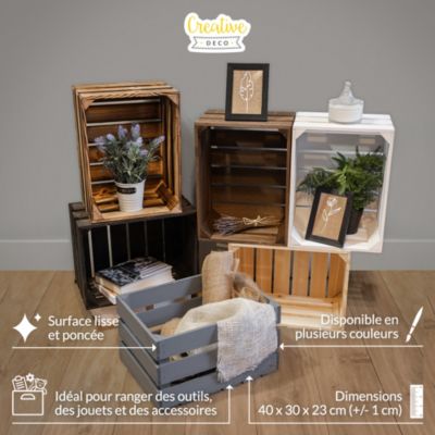 Creative Deco Caisse en Bois Wengé 40 x 30 x 23 cm - Caisse Rangement Bois - Caisse en Bois Vintage - Cagette Bois Deco