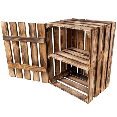 Creative Deco Coffre en Bois Flammé avec Étagère - 50 x 40 x 30 cm - Boîte Vintage Murale pour Rangement Cadeaux, Outils et Jouets