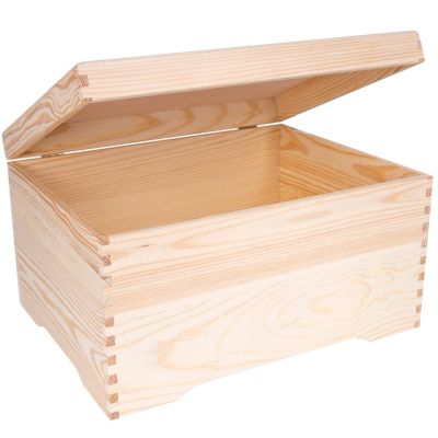 Creative Deco Coffre en Bois XXL pour Noël 40 x 30,5 x 24 cm - Boîte de Rangement Non Peinte avec Couvercle - Organiseur Bureau