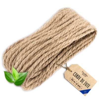 Creative Deco Corde Jute 50 m 6 mm - Fibre Naturelle Torsadée - Solide Durable - Bricolage Jardin Maison