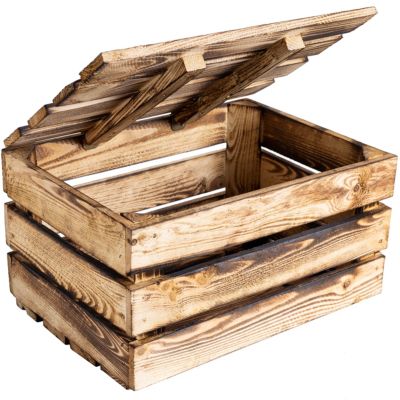 Creative Deco Grande Boite Rangement en Bois Flammé 40 x 30 x 22 cm - avec Couvercle - Boîte Cadeau Coffre Malle Vintage