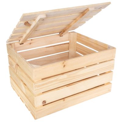 Creative Deco Grande Boite Rangement en Bois Naturel 50 x 40 x 30 cm - avec Couvercle - Boîte Cadeau Coffre Malle Vintage
