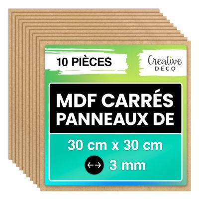Creative Deco Lot 10 Panneaux MDF Carrés 300x300 mm - Bricolage - Découpe Laser - Gravure - Pyrogravure