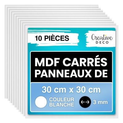 Creative Deco Lot 10 Panneaux MDF Carrés Blancs 300x300 mm - Découpe Laser - Gravure - Pyrogravure