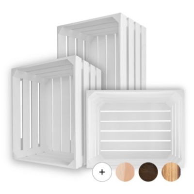 Creative Deco Lot de 3 Caisse en Bois Blanc 50 x 40 x 30 cm - Caisse Rangement Bois - Caisse en Bois Vintage - Cagette Bois Deco