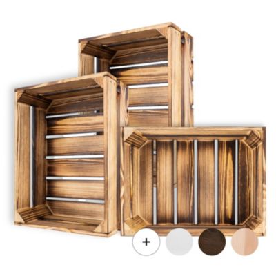 Creative Deco Lot de 3 Caisse en Bois Flammé 40 x 30 x 15 cm - Caisse Rangement Bois - Caisse en Bois Vintage - Cagette Bois Deco