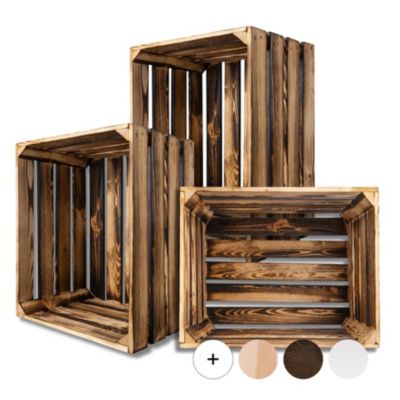 Creative Deco Lot de 3 Caisse en Bois Flammé 50 x 40 x 30 cm - Caisse Rangement Bois - Caisse en Bois Vintage - Cagette Bois Deco