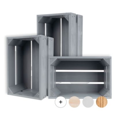 Creative Deco  Lot de 3 Caisse en Bois Gris 30 x 20 x 15 cm - Caisse Rangement Bois - Caisse en Bois Vintage - Cagette Bois Deco