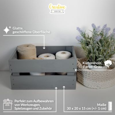 Creative Deco  Lot de 3 Caisse en Bois Gris 30 x 20 x 15 cm - Caisse Rangement Bois - Caisse en Bois Vintage - Cagette Bois Deco