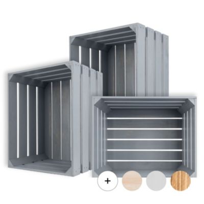 Creative Deco  Lot de 3 Caisse en Bois Gris 50 x 40 x 30 cm - Caisse Rangement Bois - Caisse en Bois Vintage - Cagette Bois Deco