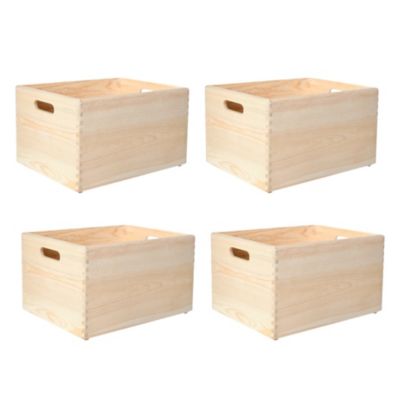 Creative Deco Lot de 4 Caisses en Bois avec Poignées - 40 x 30 x 24 cm - Boîte de Rangement Cuisine et Bureau