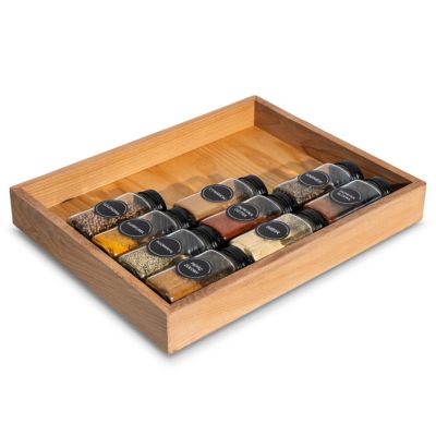 Creative Deco Petite Boîte de Rangement en Bois de Hêtre 36 x 28 x 5 cm - Plateau Épices, Petit-Déjeuner - Organisateur Epices
