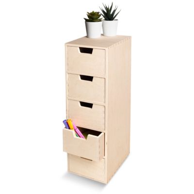 Creative Deco Petite Commode Bois 5 Tiroir - 15 x 20,5 x 47 cm - Organiseur Bureau - Rangement Bureau Organisateur - Petit Meuble