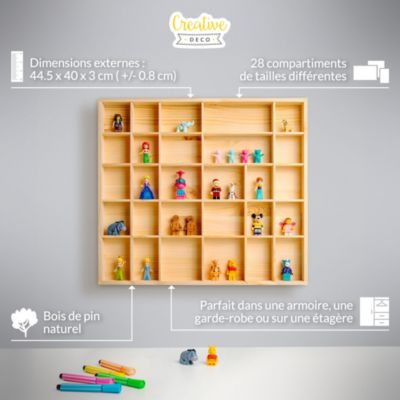Vitrine Murale Bois 28 Cases 44,5x40cm - Étagère Collection Non Peinte (DIY Déco Ou Rangement)