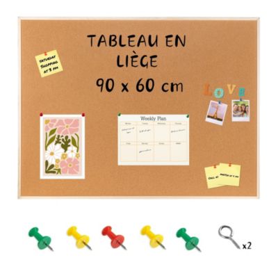 Creative Home 90 x 60 cm Tableau Liege Mural - Panneau Liege Mural - Tableau Liège - Vision Board - Inclus Punaises Tableau Liège