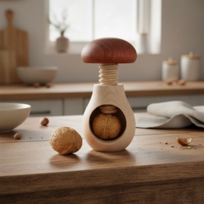 Casse-noisette Vis Casse-noix En Bois Forme Champignon - Mécanisme à Vis Manuel - Hêtre Naturel - 10x6 Cm Broyeur Noix Mécanisme Vis