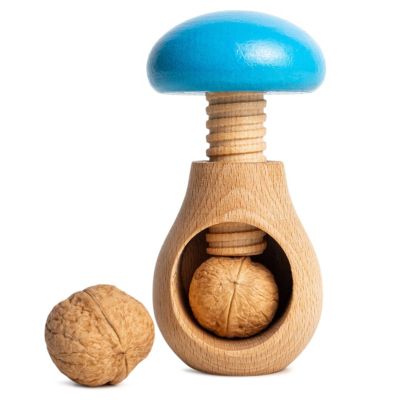 Creative Home Casse-Noix en Bois Bleu - 10 x 7 cm - Broyeur Manuel Champignon - Mécanisme à Vis en Hêtre Durable pour Cuisine