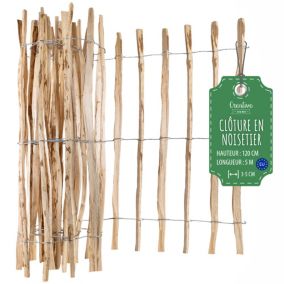 Creative Home Clôture en Bois de Noisetier - 120 cm x 5 m - Clôture en Rouleau avec Espacement de 3-5 cm - Bordure de Jardin