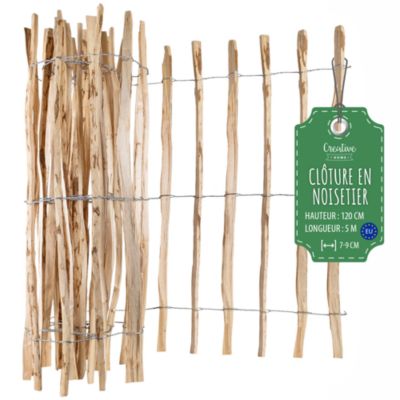 Creative Home Clôture en Bois de Noisetier - 120 cm x 5 m - Clôture en Rouleau avec Espacement de 7-9 cm - Bordure de Jardin
