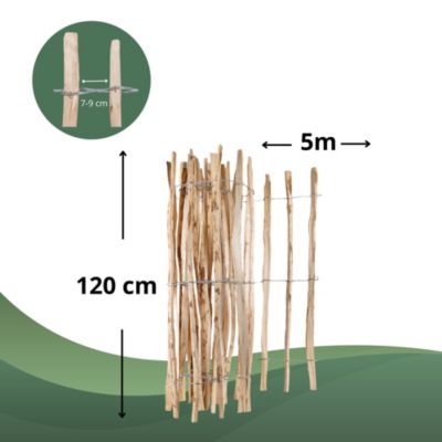 Creative Home Clôture en Bois de Noisetier - 120 cm x 5 m - Clôture en Rouleau avec Espacement de 7-9 cm - Bordure de Jardin