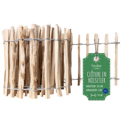 Creative Home Clôture en Bois de Noisetier - 35 cm x 5 m - Clôture en Rouleau avec Espacement de 7-9 cm - Bordure de Jardin
