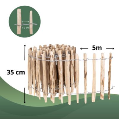 Creative Home Clôture en Bois de Noisetier - 35 cm x 5 m - Clôture en Rouleau avec Espacement de 7-9 cm - Bordure de Jardin