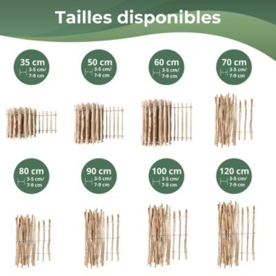Creative Home Clôture en Bois de Noisetier - 50 cm x 5 m - Clôture en Rouleau avec Espacement de 3-5 cm - Bordure de Jardin