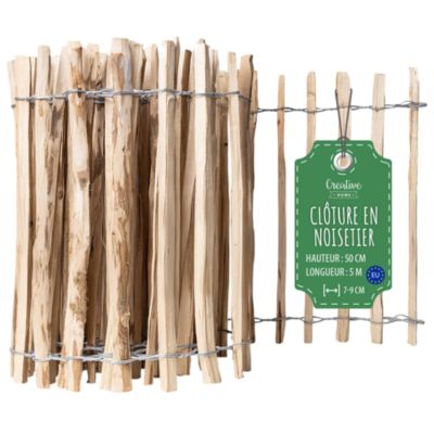 Creative Home Clôture en Bois de Noisetier - 50 cm x 5 m - Clôture en Rouleau avec Espacement de 7-9 cm - Bordure de Jardin
