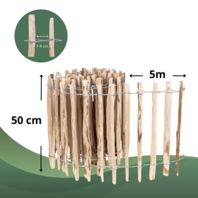 Creative Home Clôture en Bois de Noisetier - 50 cm x 5 m - Clôture en Rouleau avec Espacement de 7-9 cm - Bordure de Jardin