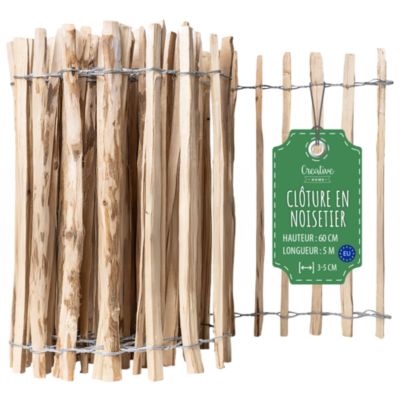 Creative Home Clôture en Bois de Noisetier - 60 cm x 5 m - Clôture en Rouleau avec Espacement de 3-5 cm - Bordure de Jardin