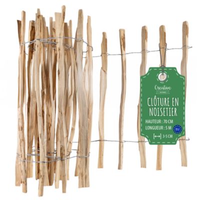 Creative Home Clôture en Bois de Noisetier - 70 cm x 5 m - Clôture en Rouleau avec Espacement de 3-5 cm - Bordure de Jardin