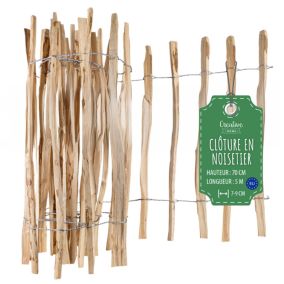 Creative Home Clôture en Bois de Noisetier - 70 cm x 5 m - Clôture en Rouleau avec Espacement de 7-9 cm - Bordure de Jardin