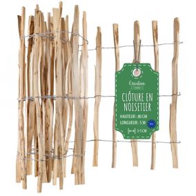 Creative Home Clôture en Bois de Noisetier - 80 cm x 5 m - Clôture en Rouleau avec Espacement de 3-5 cm - Bordure de Jardin