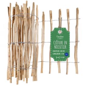 Creative Home Clôture en Bois de Noisetier - 80 cm x 5 m - Clôture en Rouleau avec Espacement de 7-9 cm - Bordure de Jardin