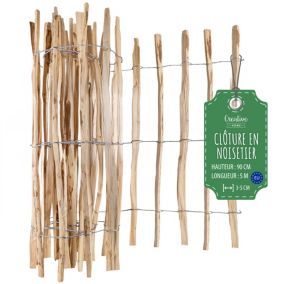 Creative Home Clôture en Bois de Noisetier - 90 cm x 5 m - Clôture en Rouleau avec Espacement de 3-5 cm - Bordure de Jardin