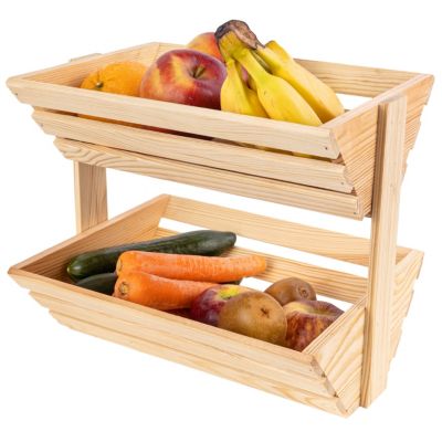 Creative Home Corbeille à Fruits en Bois à Deux Étages 36x28x30cm - Panier de Fruits - Fruits Légumes - Stockage et Organisation