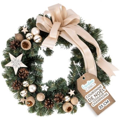 Creative Home Couronne de Noël Champagne - Diamètre 35 cm - Decoration Noel Exterieur - Couronne de Noel Porte - Décoration Noel