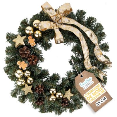 Creative Home Couronne de Noël Dorée - Diamètre 35 cm - Decoration Noel Exterieur - Couronne de Noel Porte - Décoration Noel
