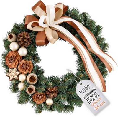 Creative Home Couronne Noël Mocha 35 cm - Couronne Porte - Décoration Noël Extérieur Intérieur - Style Naturel