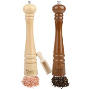 Creative Home Duo Moulin a Poivre et Sel Manuel en Bois - Inclus Mini Cuillère - Hauteur 31,5 cm - Salière et Poivrière Cuisine