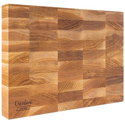 Creative Home Grande Planche a Decouper Bois 32 x 24 x 4 cm - Grand Bloc de Bouchers Professionnels - Chêne Naturel - Double Face