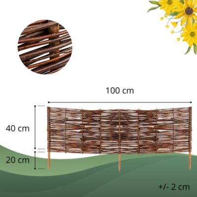 Creative Home Lot de 5 Bordures de Jardin en Saule 100 x 40 cm (+/- 1 cm) - Clôture Décorative, Bordure de Parterre et de Pelouse