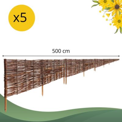 Creative Home Lot de 5 Bordures de Jardin en Saule 100 x 40 cm (+/- 1 cm) - Clôture Décorative, Bordure de Parterre et de Pelouse