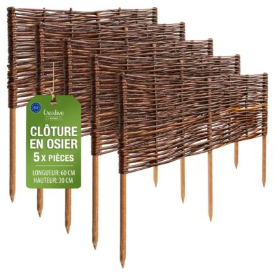 Creative Home Lot de 5 Bordures de Jardin en Saule 60 x 30 cm (+/- 1 cm) - Clôture Décorative, Bordure de Parterre et de Pelouse