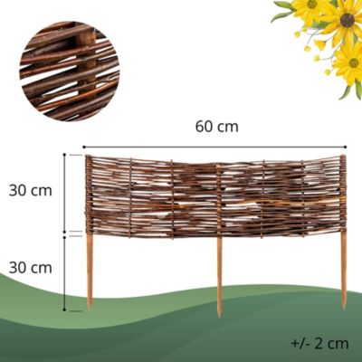 Creative Home Lot de 5 Bordures de Jardin en Saule 60 x 30 cm (+/- 1 cm) - Clôture Décorative, Bordure de Parterre et de Pelouse