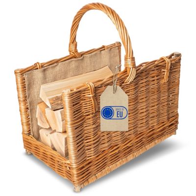 Creative Home Panier à Bois en Osier 45 x 30 x 47 cm - Intérieur en Jute - Rangement Bois pour Cheminée - Tissé à la Main