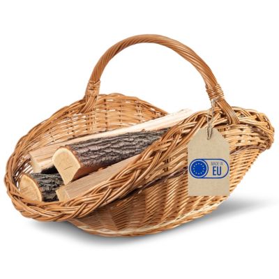 Creative Home Panier à Bois en Osier 67x41x43cm - Deux Bandes Clair et Foncé - Rangement Bois pour Cheminée - Tissé à la Main
