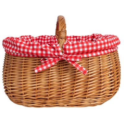 Creative Home Panier de Pique-Nique en Osier avec Poignée - Carreaux Rouges - 45 x 32 x 34 cm (+/- 2 cm) - Tressé à la Main