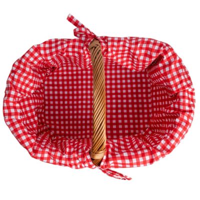 Creative Home Panier de Pique-Nique en Osier avec Poignée - Carreaux Rouges - 45 x 32 x 34 cm (+/- 2 cm) - Tressé à la Main